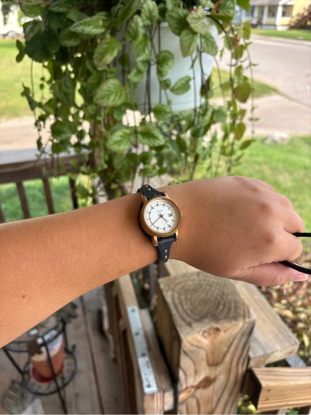 Fossil boyfriend rose Gold-Tone Round Watch with navy Leather Strap